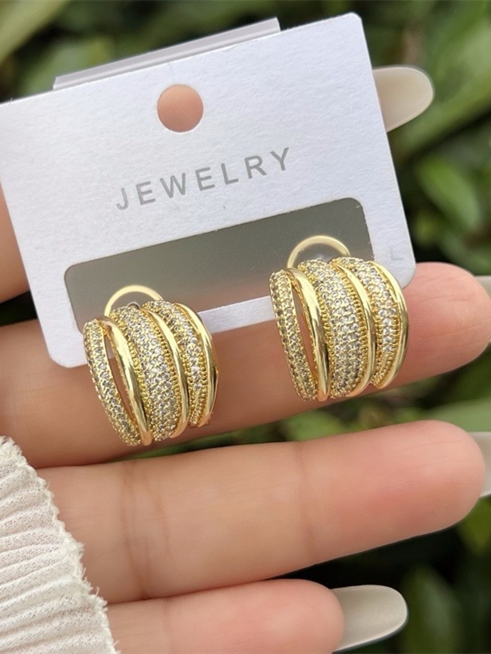 Gold Pave Multi-Row Hoop Earrings - Jewelry Brand
